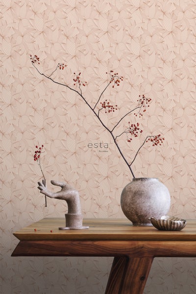 ESTAhome Tapete gezeichnete Blätter Rosa - 50 x 900 cm - 139495