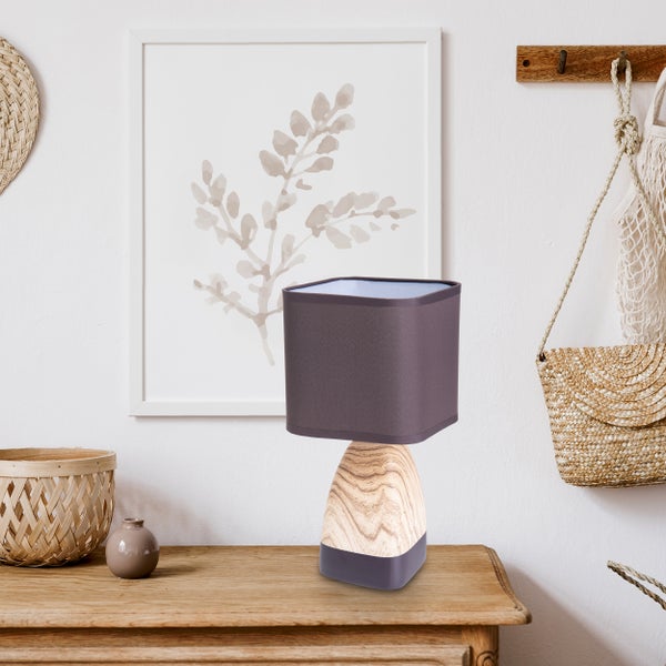 Keramiktischleuchte DORIAN aus Keramik in braun/natur mit E14 Fassung, Tischlampe für Wohnräume 31 cm hoch