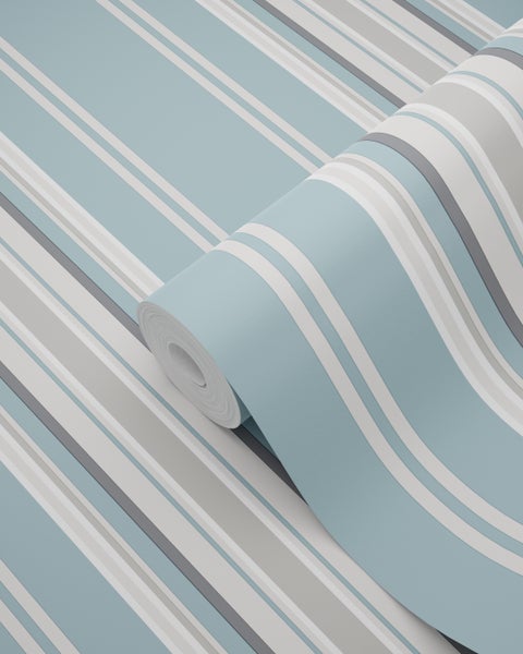 ESTAhome Tapete Streifen Vintage Blau und Grau - 53 cm x 10.05 m - 138807