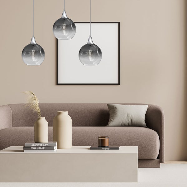 Pendelleuchte Hängeleuchte Mariopa P3 Silber 3 x E27 Metall + Glas 60 cm 11163