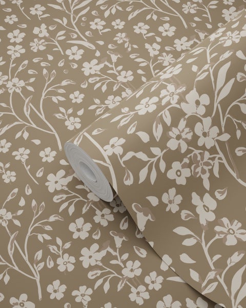 ESTAhome Tapete Blumen Taupe - 50 x 900 cm - 139882
