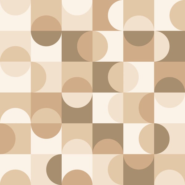 ESTAhome Tapete Kreise im Bauhaus-Stil Beige, Braun und Weiß - 50 x 900 cm - 130937