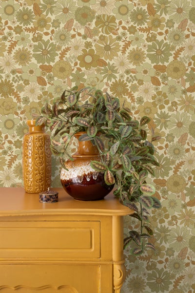 ESTAhome Tapete Retro Blumen Graugrün - 50 x 900 cm - 130964