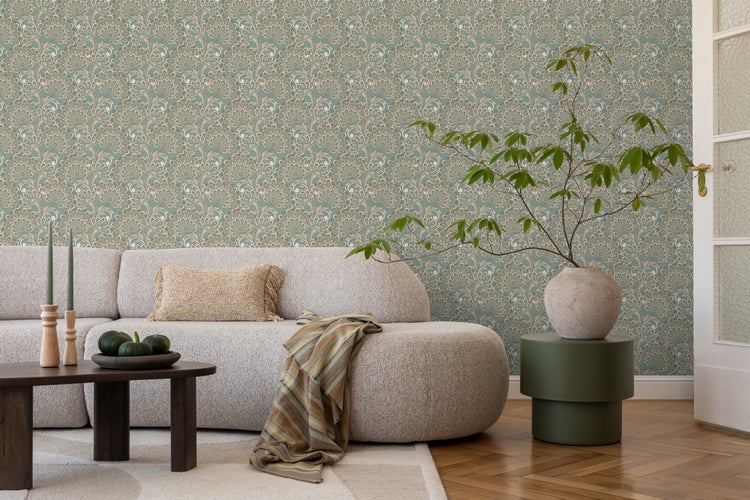 ESTAhome Tapete Blumenmuster Graugrün - 50 x 900 cm - 131088