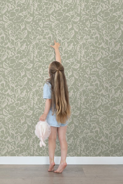 ESTAhome Tapete Blätter und Blumen Mintgrün - 50 x 900 cm - 131372