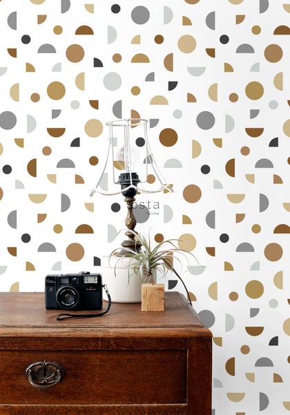 ESTAhome Tapete grafisches Motiv Weiß, Grau und Beige - 53 cm x 10.05 m - 139278