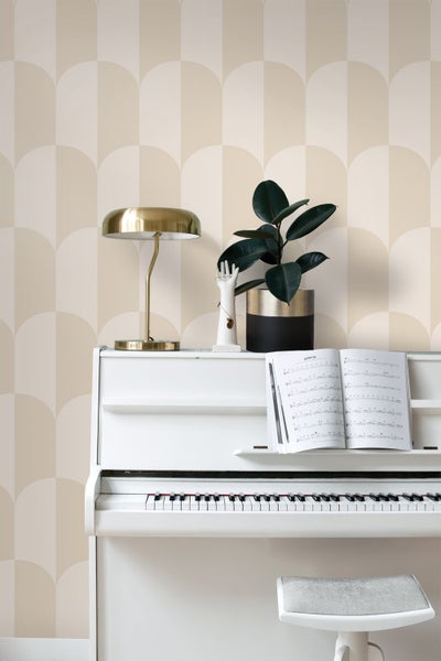 ESTAhome Tapete Art Decó Muster Beige und Sandbraun - 53 cm x 10.05 m - 139991