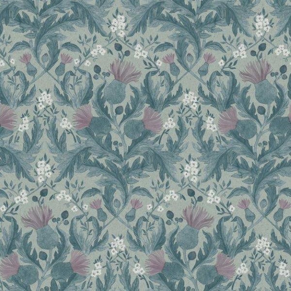 Borastapeter Tapete Blumenmuster im Jugendstil Graublau - 53 cm x 10.05 m - 660409