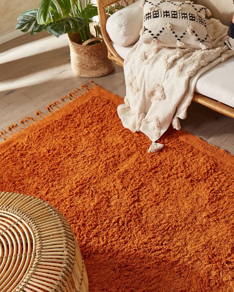 Teppich Baumwolle orange 140 x 200 cm Fransen Shaggy BITLIS