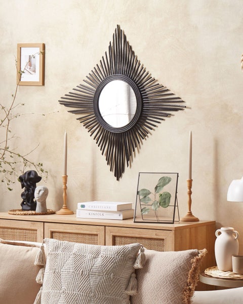 Wandspiegel MAJENE 60 cm 60 cm Rattan Schwarz