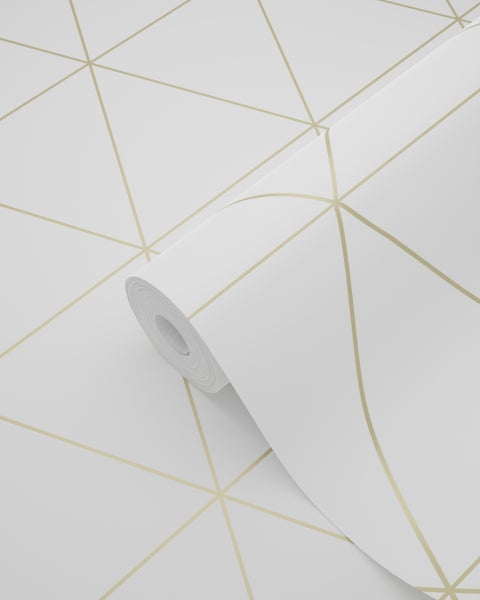 Origin Wallcoverings Tapete grafische Dreiecke Weiß und Gold - 53 cm x 10.05 m - 347682