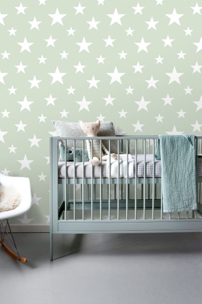 ESTAhome Tapete große und kleine Sterne Mintgrün und Weiß - 53 cm x 10.05 m - 128865