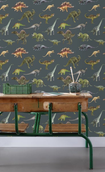 Sanders und Sanders Tapete Dinosaurier Dunkelblau und Grün - 50 x 900 cm - 935370