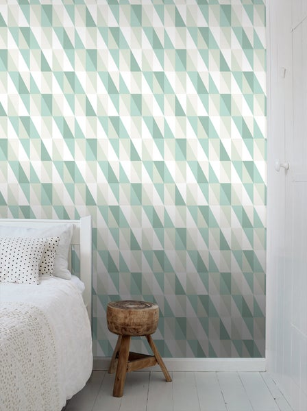 ESTAhome Tapete grafische Dreiecke Mintgrün und Blau - 53 cm x 10.05 m - 138920