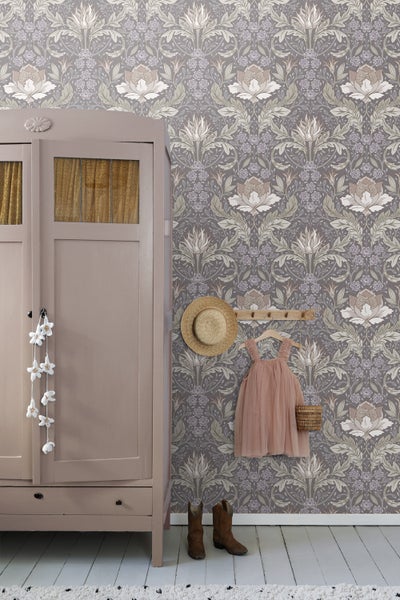 ESTAhome Tapete Blumenmuster im Jugendstil Grün und Grau - 50 x 900 cm - 131079