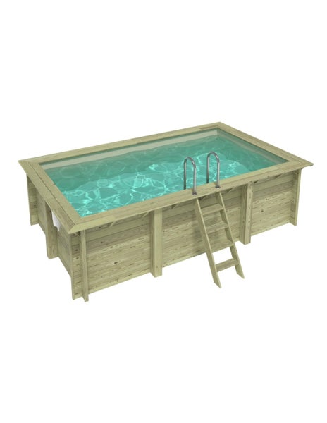 Rechteckiger Swimmingpool aus Holz mit Leiter und Wasseroberfläche