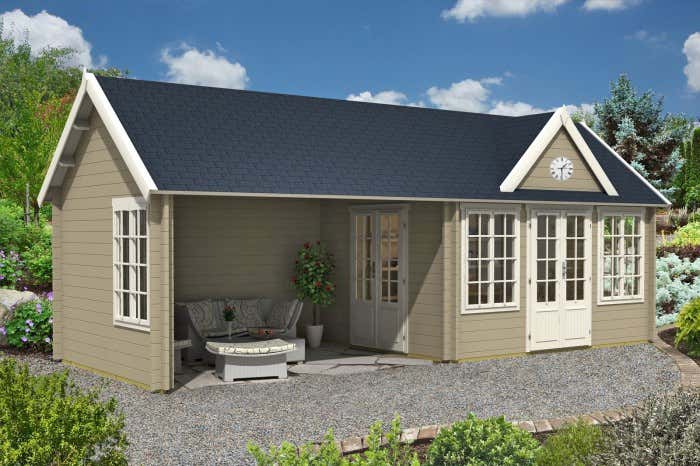Alpholz Gartenhaus CLOCKHOUSE® Liverpool-44 Gartenhaus aus Holz, Holzhaus mit 44 mm Wandstärke inklusive Schleppdach, Blockbohlenhaus mit Montagematerial