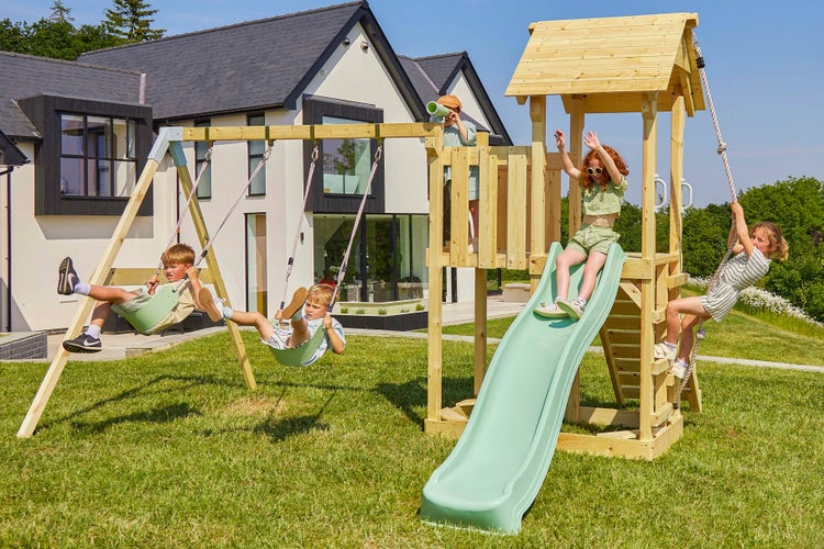 PolarPlay Spielturm Uppsala aus Holz in Blau Babyschaukel