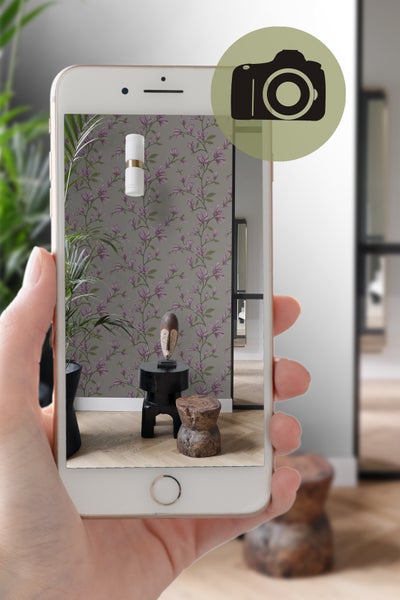 Origin Wallcoverings Tapete Magnolie Taupe und Aubergineviolett - 53 cm x 10.05 m - 347052