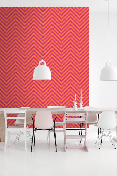 ESTAhome Tapete Zickzackmuster Orange und Bonbonrosa - 50 x 900 cm - 131405