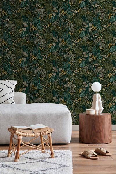 ESTAhome Tapete Bäumen und Blumen Blaugrün und Gelb - 50 x 900 cm - 131190