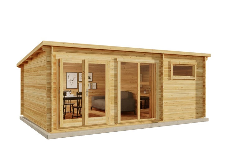 Alpholz Gartenhaus Atrium-E Gartenhaus aus Holz, Holzhaus mit 70 mm Wandstärke, Blockbohlenhaus mit Montagematerial, Naturbelassen 6x4m