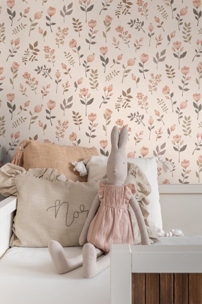 ESTAhome Tapete Blumen Hellrosa und Beige - 53 cm x 10.05 m - 139693