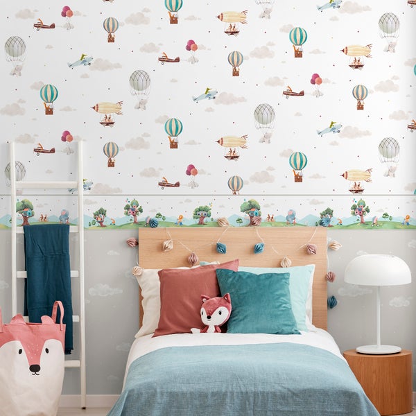 Sanders und Sanders Tapete Luftballons Blau, Beige und Weiß - 53 cm x 10 m - 640454