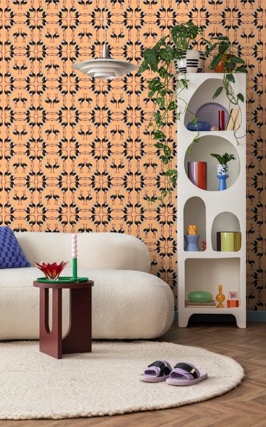Walls4You Tapete Flamingos Orange und Schwarz - 53 cm x 10 m - 640120