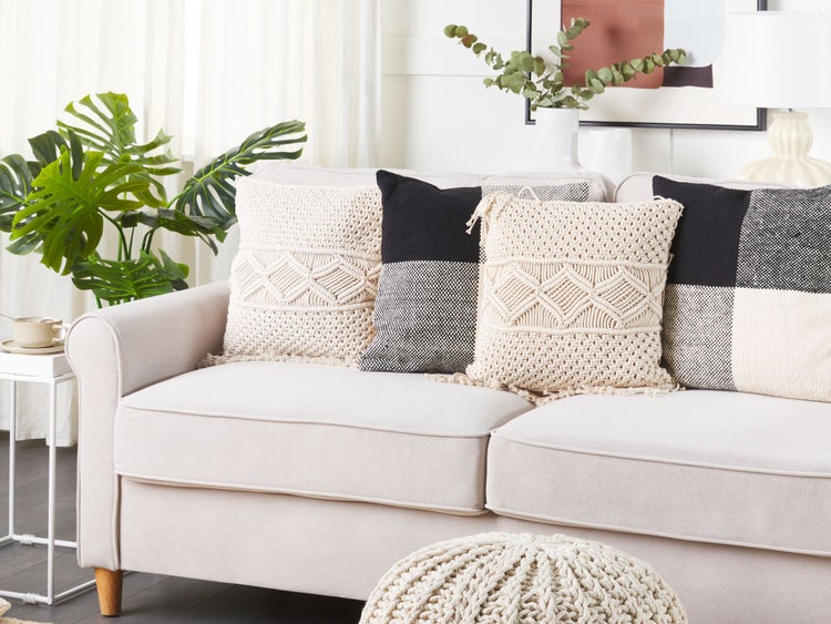 Dekokissen 2er Set YORTAN Baumwolle 45 x 45 cm Hellbeige Geometrisches Muster