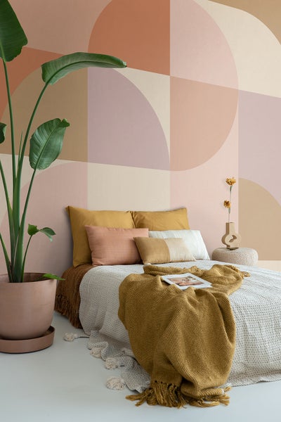 ESTAhome Fototapete Kreise im Bauhaus-Stil Terrakottarosa, Violett und Beige - 250 x 279 cm - 159367
