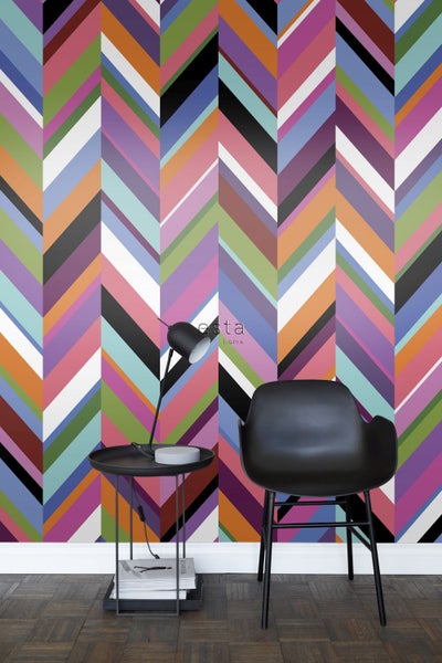 ESTAhome XXL-Vliestapete Zickzack-Motiv Grün, Rosa, Lila und Blau - 50 x 900 cm - 158912