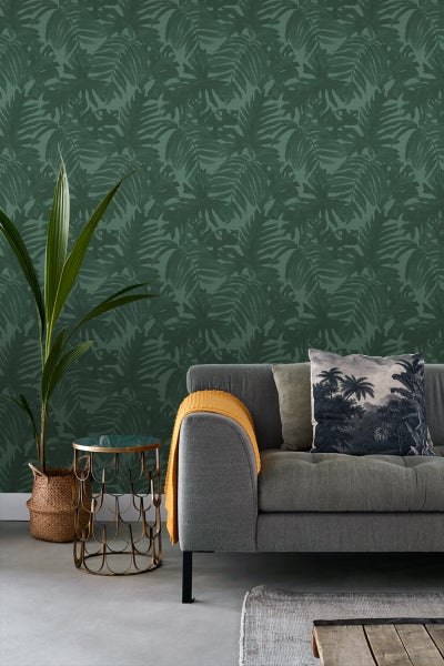 ESTAhome Tapete tropische Blätter Emeraldgrün - 53 cm x 10.05 m - 138991