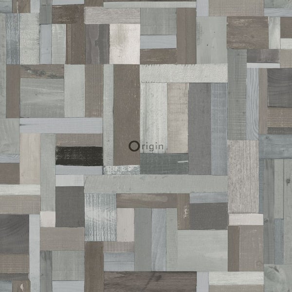 Origin Wallcoverings Tapete Altholz-Motiv Hellgrau und Taupe - 53 cm x 10.05 m - 337223