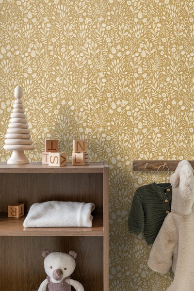 ESTAhome Tapete Blumen Ockergelb - 50 x 900 cm - 131252