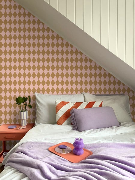 ESTAhome Tapete Karomuster Braun und Rosa - 50 x 900 cm - 131600