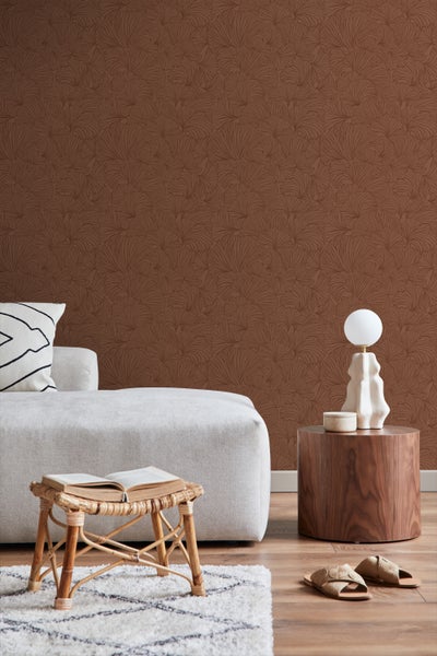 ESTAhome Tapete Ginkgoblätter Terrakotta - 53 cm x 10.05 m - 139617