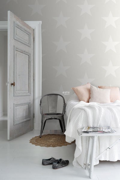 ESTAhome Tapete Sterne auf Jeansstoff Beige - 53 cm x 10.05 m - 138977