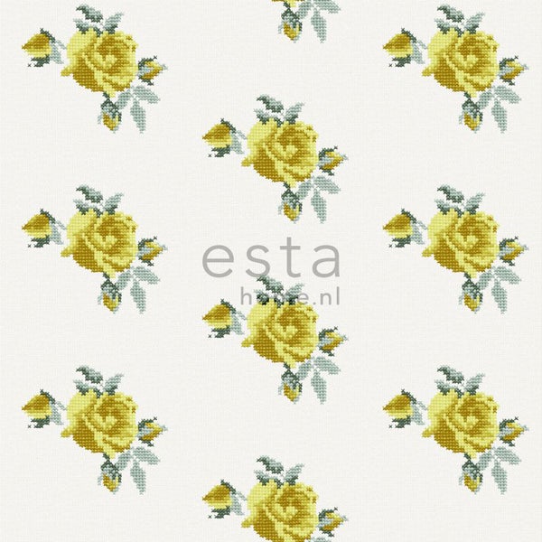 ESTAhome Tapete gestickte Rosen Gelb - 53 cm x 10.05 m - 138147