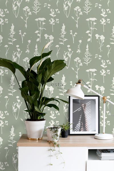 ESTAhome Tapete Feldblumen Jadegrün - 50 x 900 cm - 139395