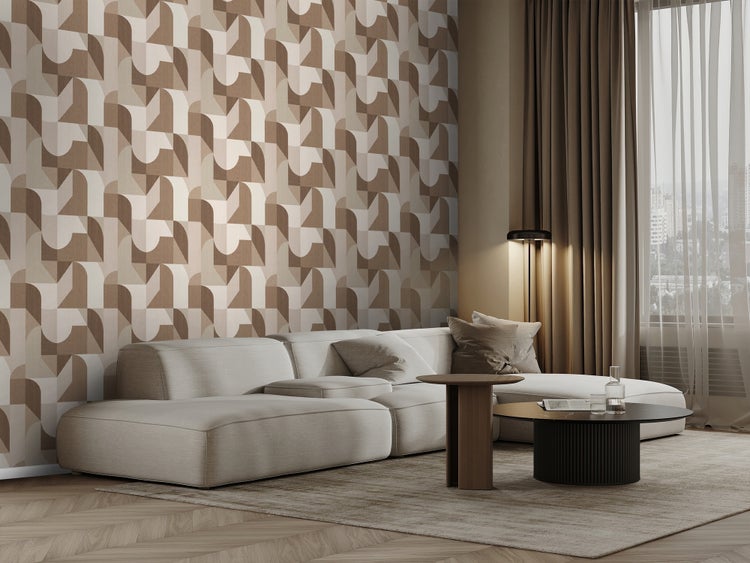 Origin Wallcoverings Tapete Kreise im Bauhaus-Stil Braun und Beige - 50 x 900 cm - 348028