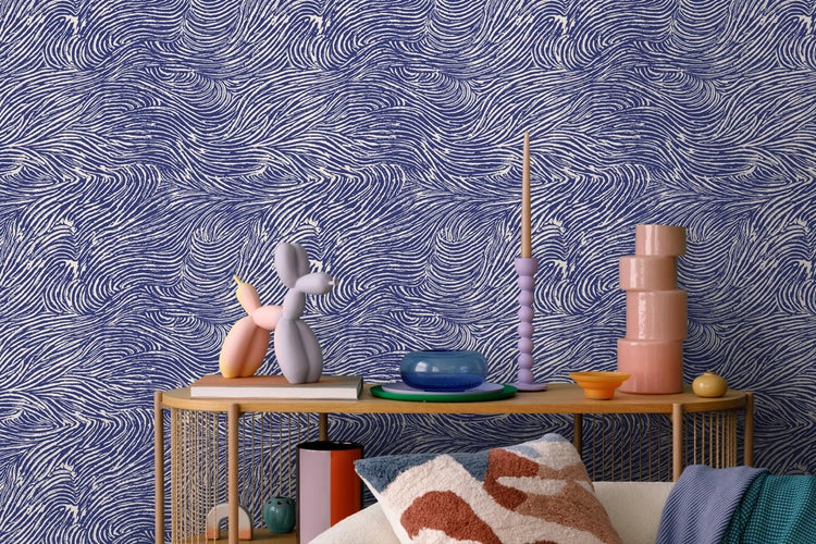 ESTAhome Tapete 3d Wellenförmige Linien Dunkelblau - 50 x 900 cm - 131581