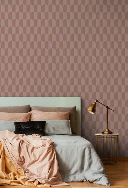 ESTAhome Tapete Art Decó Muster Altrosa und Braun - 53 cm x 10.05 m - 131235