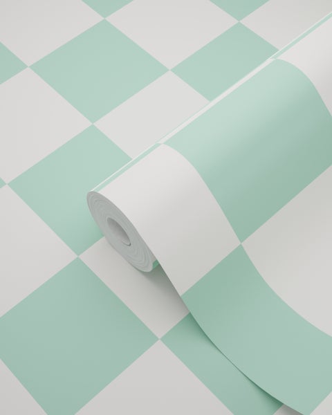 ESTAhome Tapete Karomuster Mintgrün und Weiß - 53 cm x 10.05 m - 139999