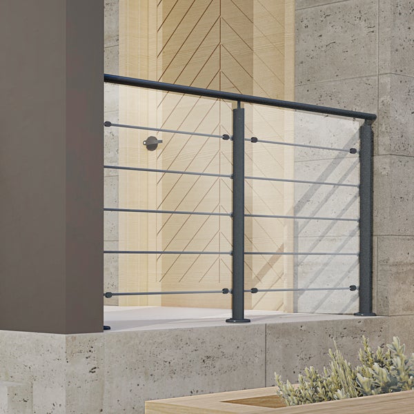 PRESTIO – Geländerset 2m montagefertig aus Aluminium - Bodenbefestigung , Farbe Anthrazit RAL 7016