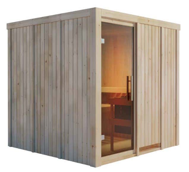 FinnTherm Innensauna Lanah mit Fronteinstieg aus Holz Innensauna mit 68 mm Wandstärke Saunakabine Infrarotsauna