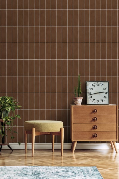 ESTAhome Tapete Fliesenmuster Dunkelbraun - 50 x 900 cm - 131533
