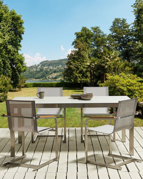 Gartenstuhl 4er Set COSOLETO Edelstahl Beige