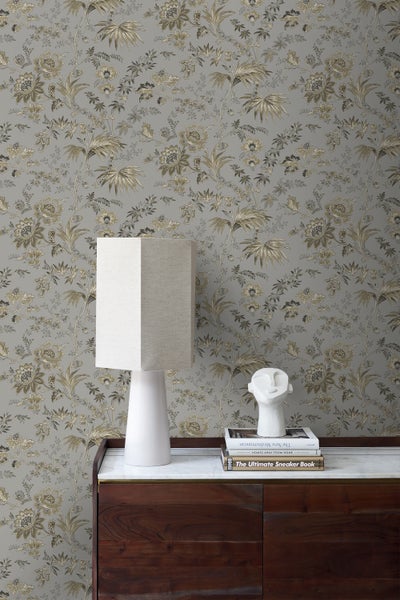 Origin Wallcoverings Tapete Blumen Taupe Grau und Braun - 53 cm x 10.05 m - 326125