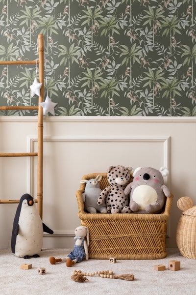 Tapete mit Affen und tropischen Pflanzen